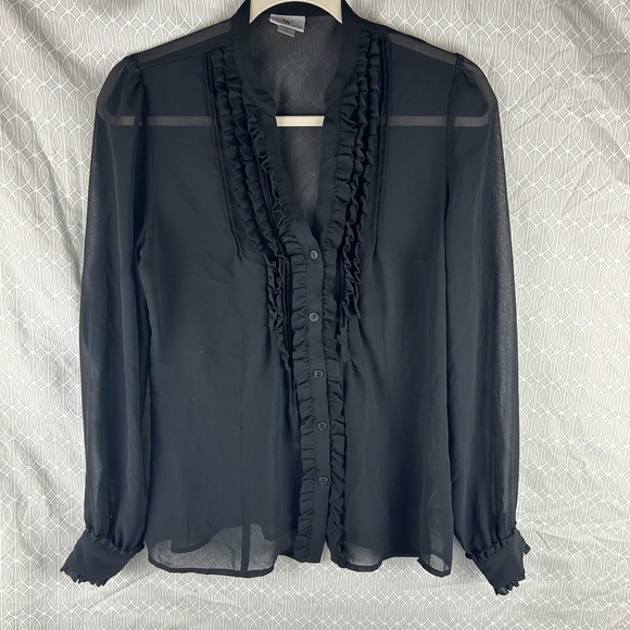 Worthington Tops - WORTHINGTON Black Sheer Blouse Size M  Ruffles Long Sleeve Vamp Grunge Fairy Y2K